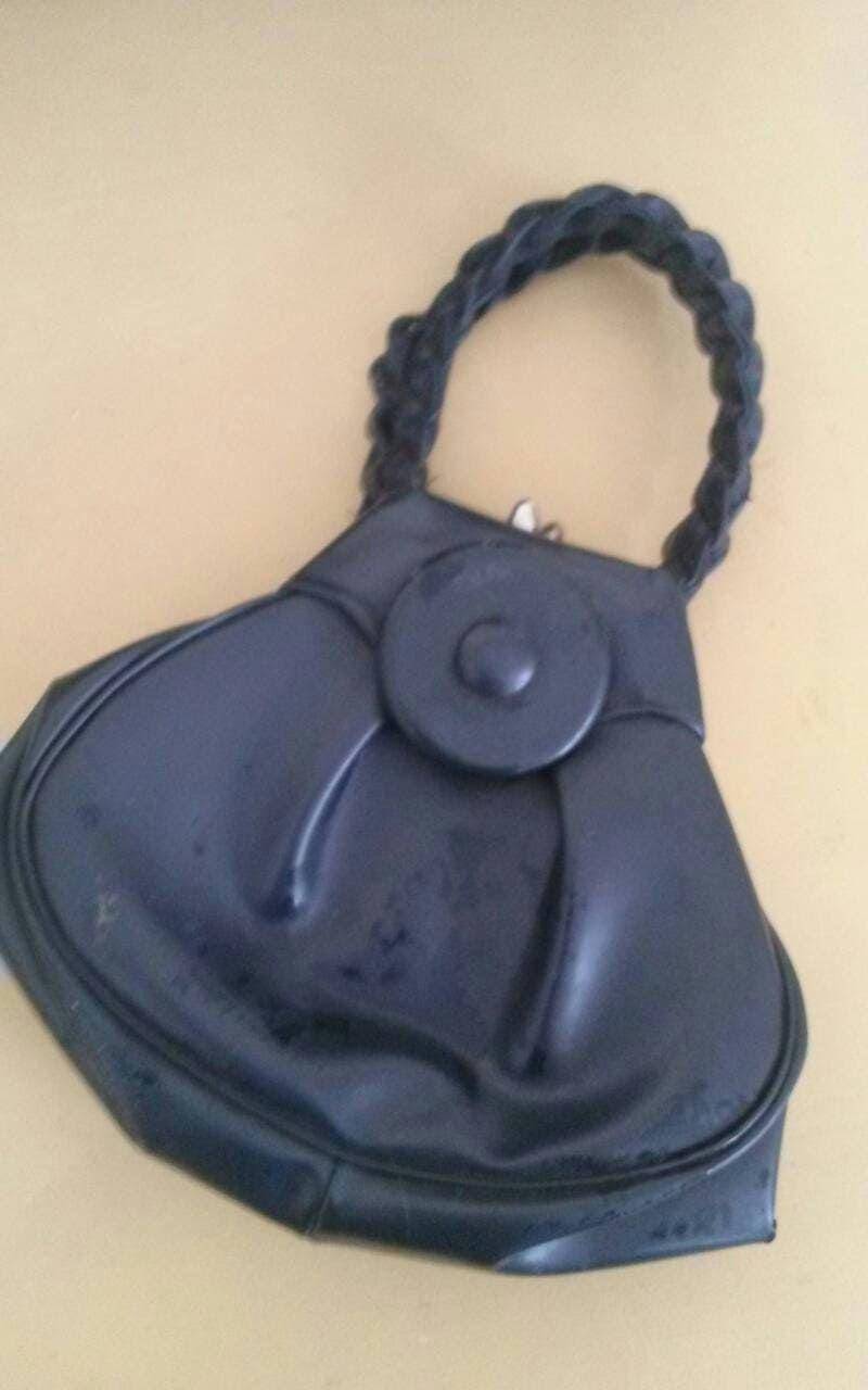 Marine-Blaue Kunstleder Damen Vintage Kleine Geldbörse Womans Vinyl Handtasche von thebaghag