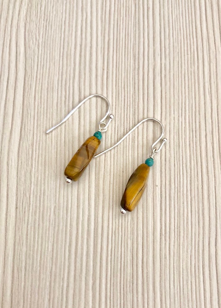 Tigerauge Türkis Und Sterling Silber Ohrringe, Boho Chic Stil, Chatoyant Edelstein, Gold Braun Blau, Geschenke Für Sie von thebigbluebead