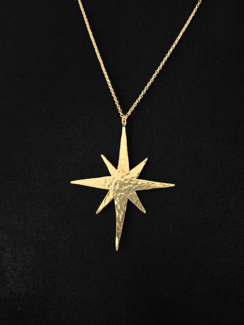 Stern Amulett + Halskette, Gehämmertes Messing Und Vergoldetes Sterlingsilber von theboldx