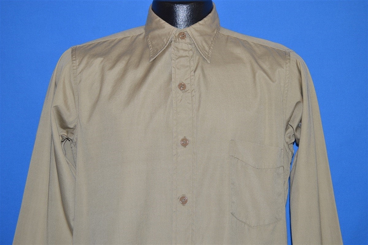 50S Khaki Militär Arbeitshemd Button Down Pocket Small 50S Khaki Militär Arbeitshemd Button Down Pocket Small von thecaptainsvintage