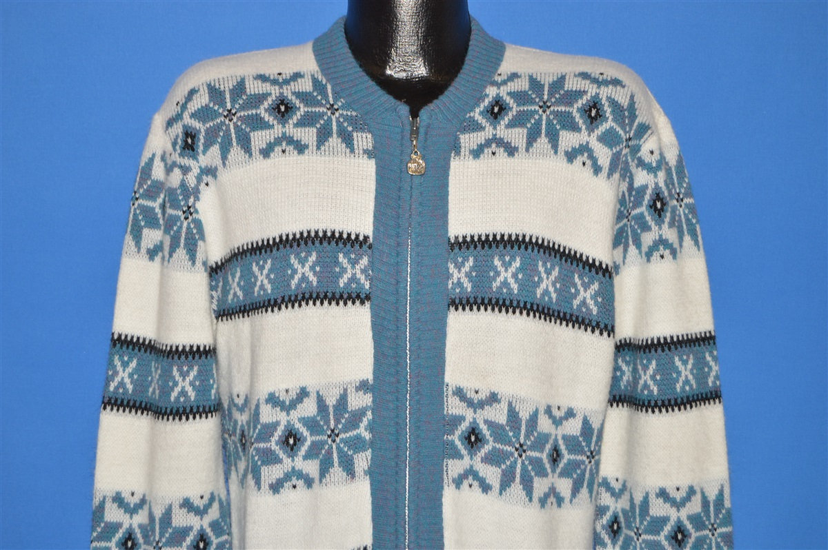 60Er Jahre Weiß Blau Schneeflocke Zip Up Strickjacke Pullover Medium 60Er Jahre Weiß Blau Schneeflocke Zip Up Strickjacke Pullover Medium von thecaptainsvintage