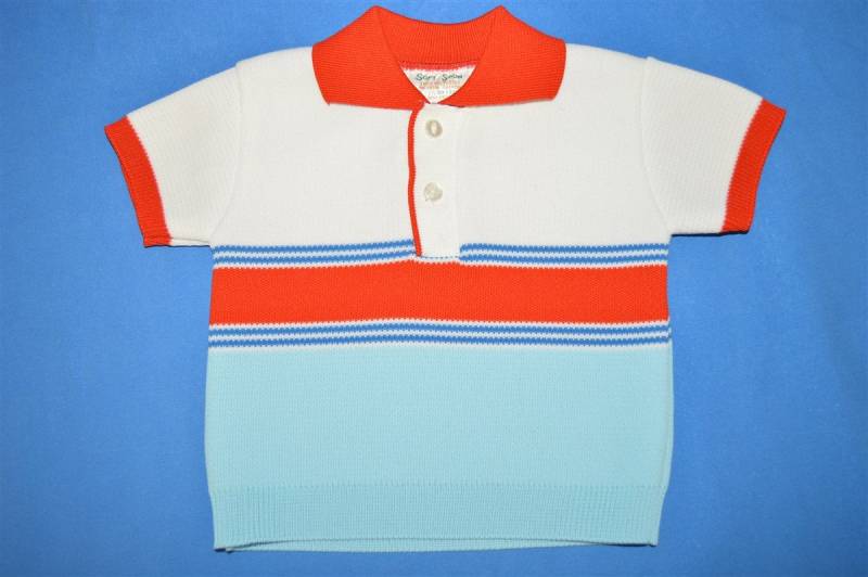 60S Baby Poloshirt 12-18 Monate Gestreift von thecaptainsvintage