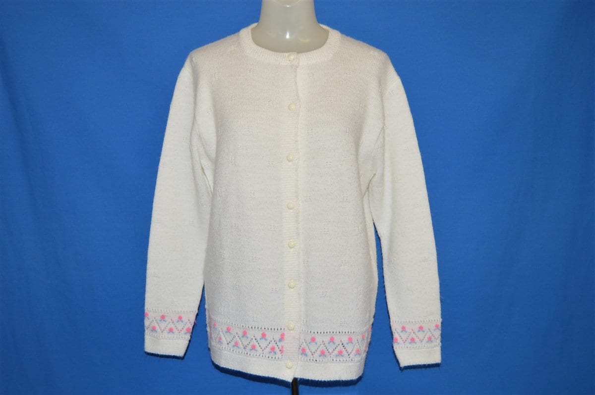 70Er Jahre Billie Joe Weiß Floral Cardigan Pullover Damen Medium 70Er Jahre Billie Joe Weiß Floral Cardigan Pullover Damen Medium von thecaptainsvintage