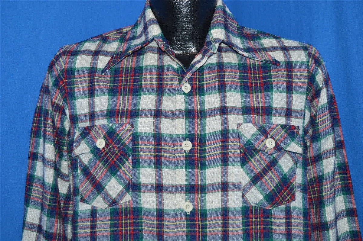 70Er Jahre Blau Rot Grün Kariertes Hemd Jugendstil Extra Large von thecaptainsvintage