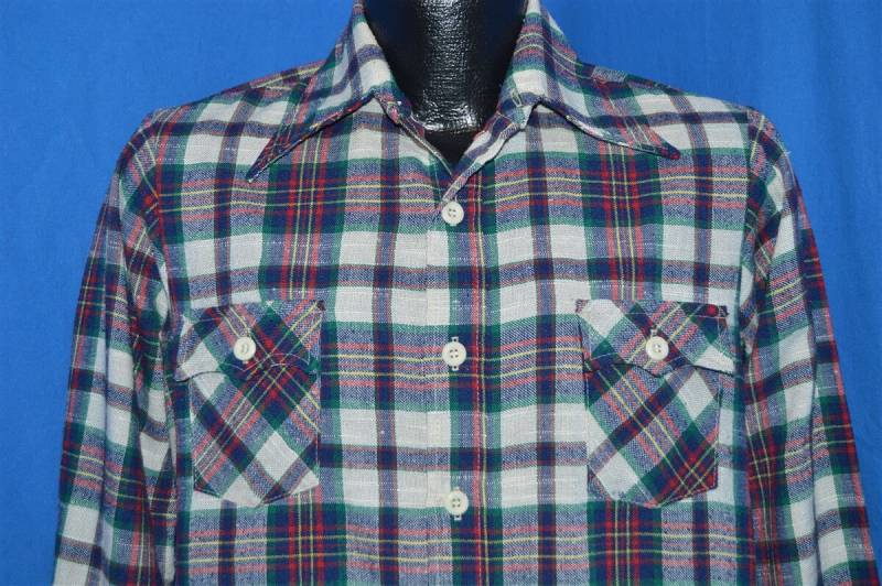 70Er Jahre Blau Rot Grün Kariertes Hemd Jugendstil Extra Large von thecaptainsvintage