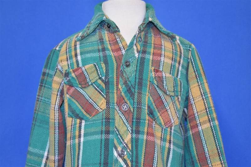 70Er Jahre Kariertes Flanell Hemd Button Up Grün Braun Gelb Rot Bunt Kleinkind 4T von thecaptainsvintage