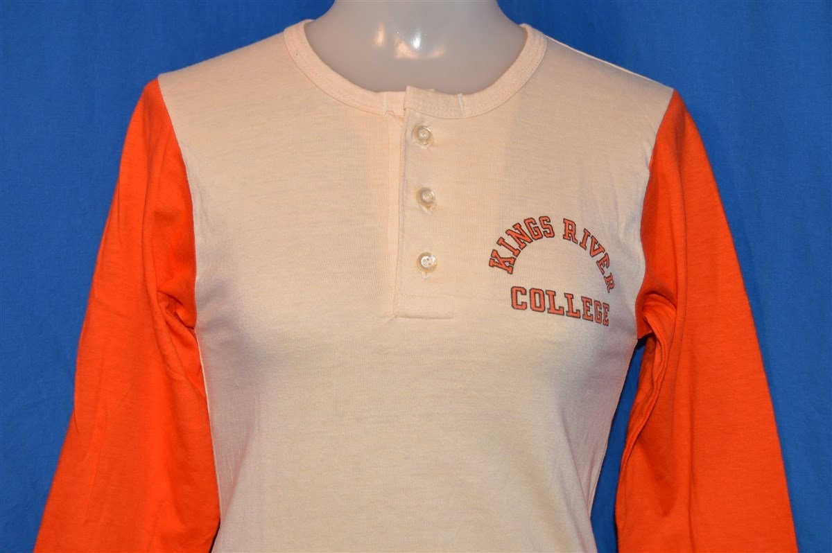 70Er Jahre Kings River College Blue Bar Champion Vintage Orange Und Weiß Henley T-Shirt Jugend Medium 10-12 von thecaptainsvintage