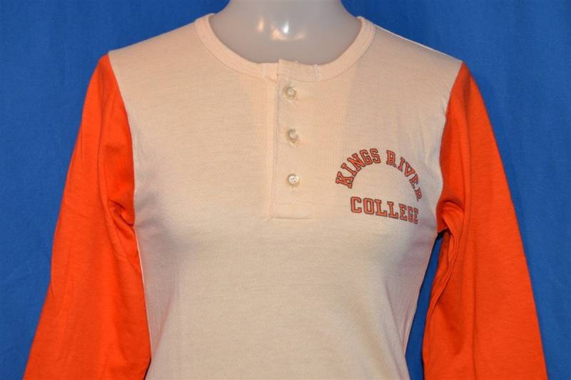 70Er Jahre Kings River College Blue Bar Champion Vintage Orange Und Weiß Henley T-Shirt Jugend Medium 10-12 von thecaptainsvintage
