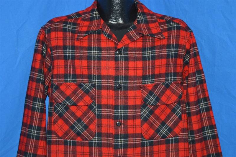 70Er Jahre Pendleton Kariertes Button Down Wollhemd Large von thecaptainsvintage