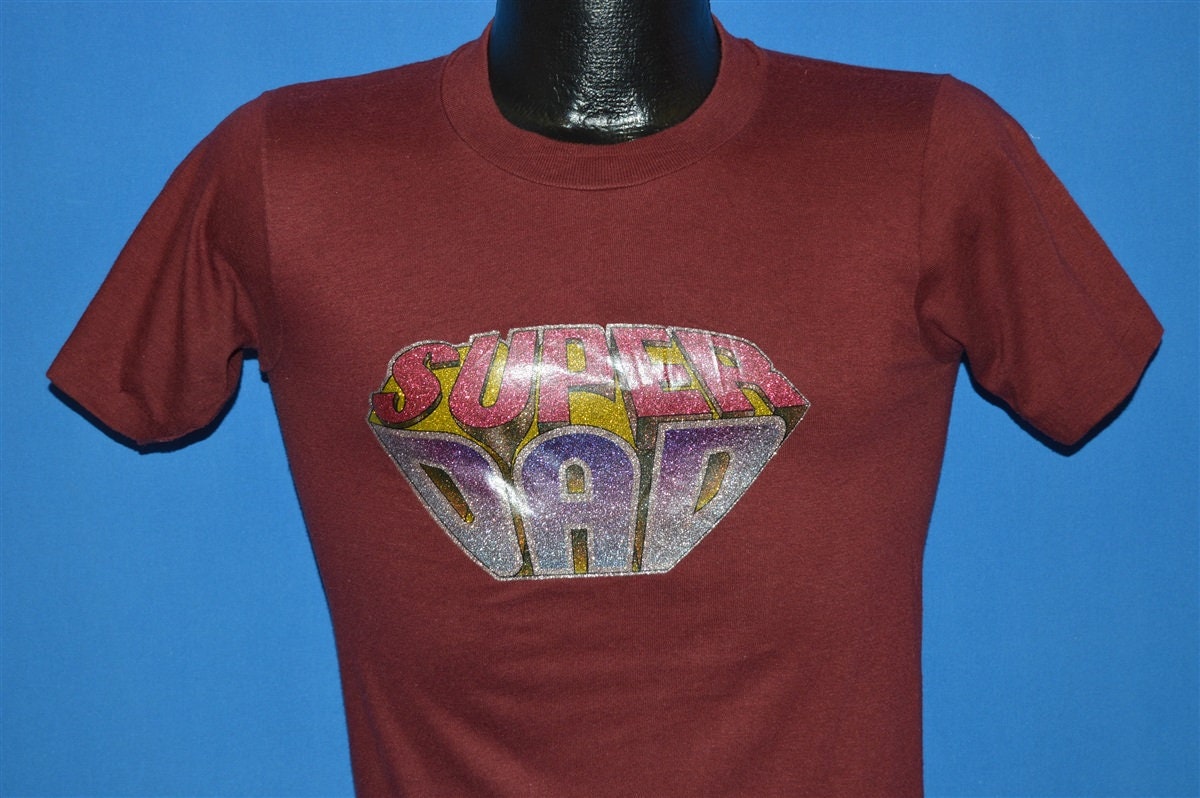70Er Jahre Super Dad Glitzer Bügelbild T-Shirt Small von thecaptainsvintage