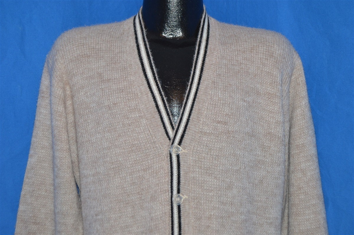 70Er Jahre Vintage Cardigan Pullover Beige Gestreift von thecaptainsvintage