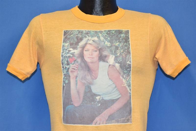 70S Farrah Fawcett Iron On Promo Gelb T-Shirt Extra Small von thecaptainsvintage