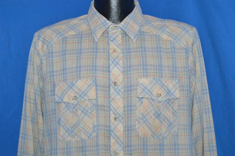 80Er Blau Grün Off-White Kariertes Button-Down Hemd Groß von thecaptainsvintage