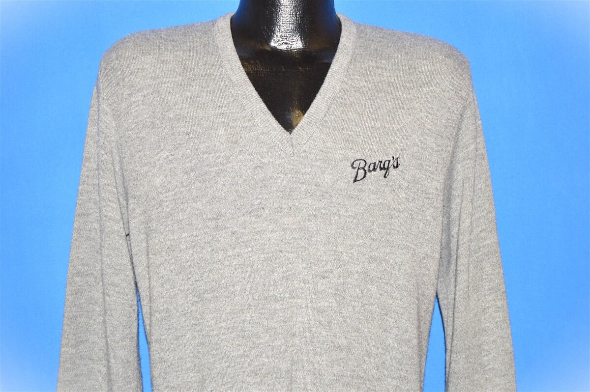 80Er Jahre Barq's Root Beer V-Neck Pullover Grau Acryl Large von thecaptainsvintage