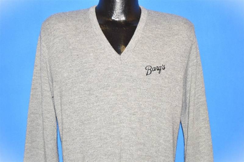 80Er Jahre Barq's Root Beer V-Neck Pullover Grau Acryl Large von thecaptainsvintage