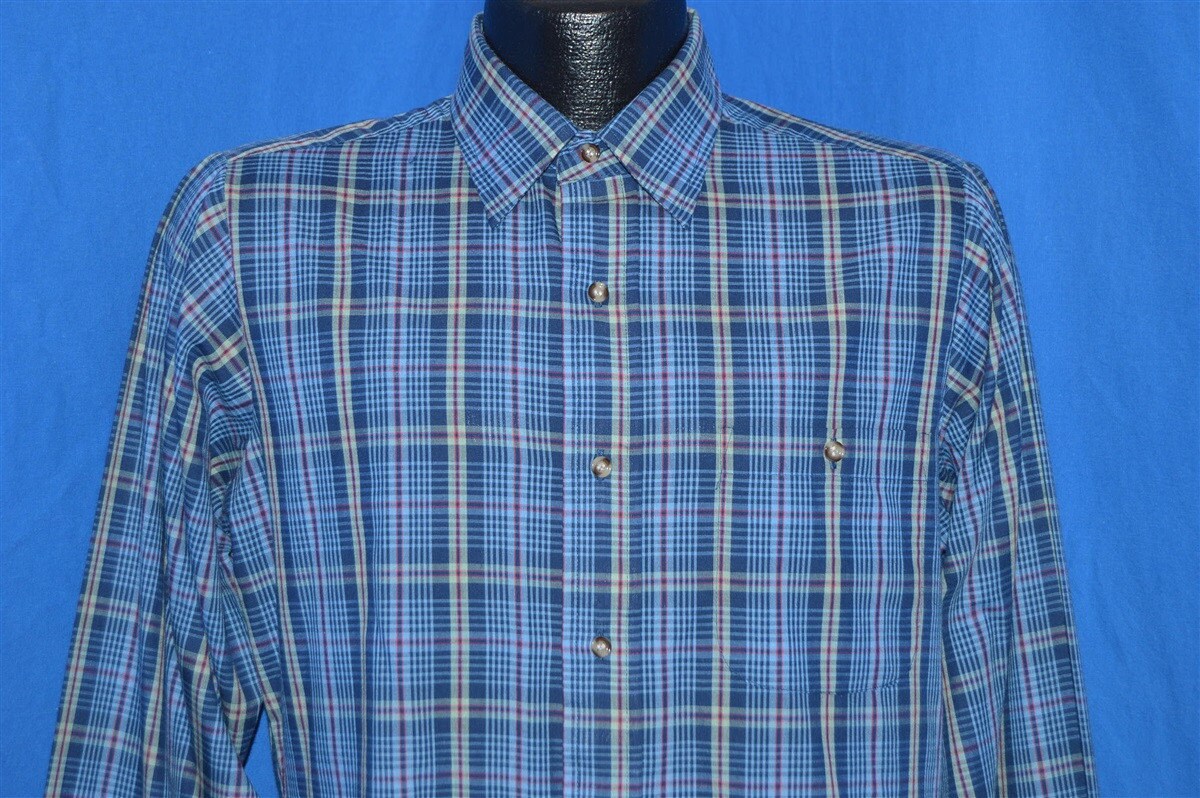 80Er Jahre Blau Grau Kariertes Button Down Hemd von thecaptainsvintage