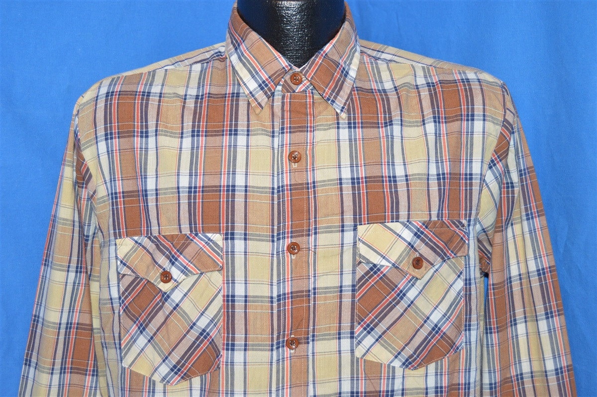 80Er Jahre Braun Blau Kariertes Button Down Shirt 80Er Jahre Braun Blau Kariertes Button Down Shirt von thecaptainsvintage