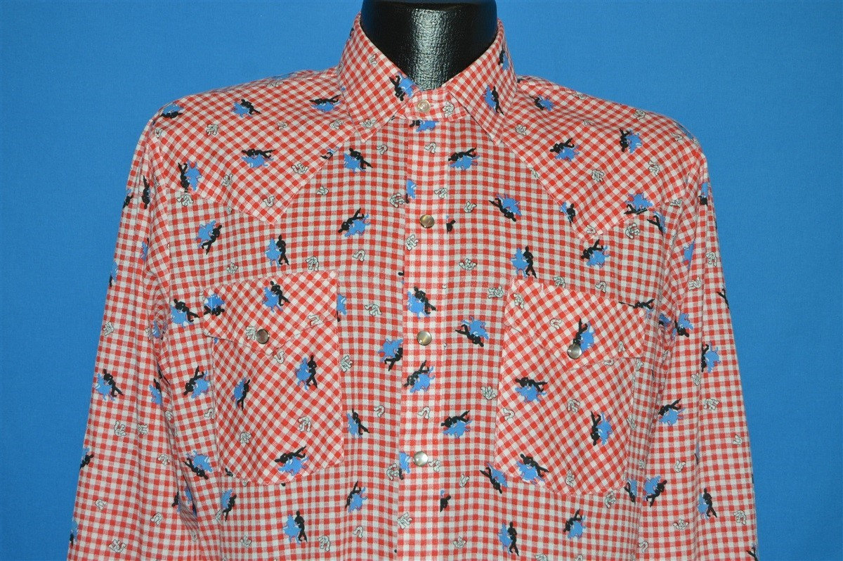80Er Jahre Dc Brand Gingham Square Dancing Perle Snap Shirt Large von thecaptainsvintage