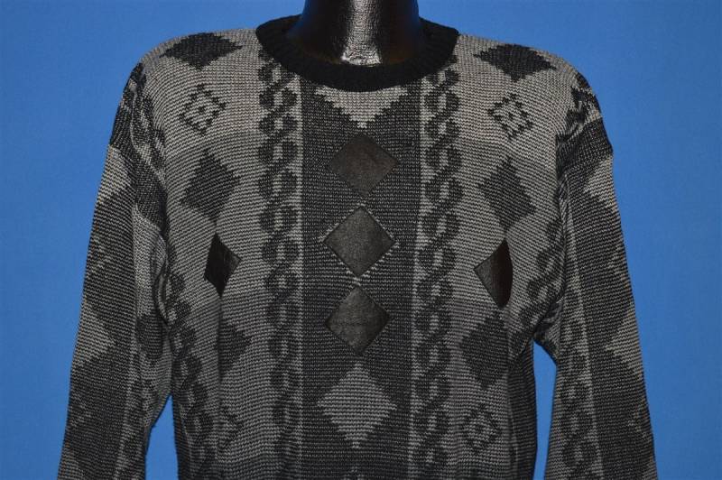 80Er Jahre Geometric Print Leather Patch Large Sweater 80Er Jahre Geometric Print Leather Patch Large Sweater von thecaptainsvintage