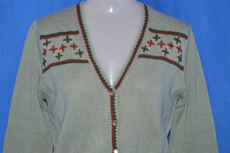 80Er Jahre Grün Geblümte Vintage Strickjacke Damen Medium von thecaptainsvintage
