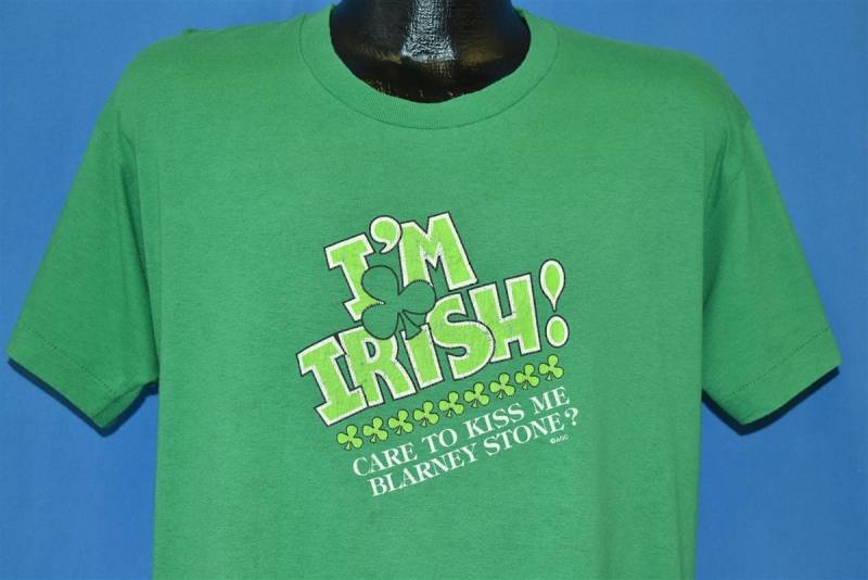 80Er Jahre I'm Irish Care To Kiss Me Blarney Stone St Patrick's Day Kelly Green Lustiges T-Shirt Extra Large von thecaptainsvintage