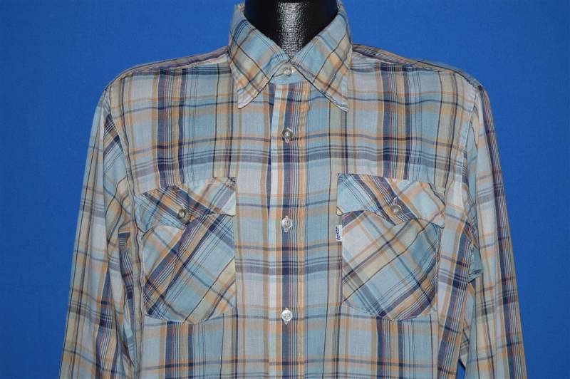80Er Jahre Levi's Blau Beige Kariertes Button Up Shirt Large 80Er Jahre Levi's Blau Beige Kariertes Button Up Shirt Large von thecaptainsvintage