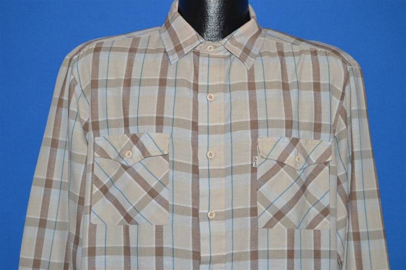 80Er Jahre Levi's Braun Blau Kariertes Hemd Large von thecaptainsvintage