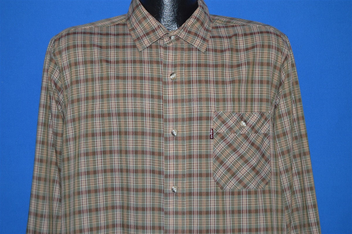 80Er Jahre Levi's Braun Grün Kariertes Hemd Large von thecaptainsvintage