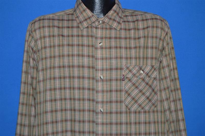 80Er Jahre Levi's Braun Grün Kariertes Hemd Large von thecaptainsvintage