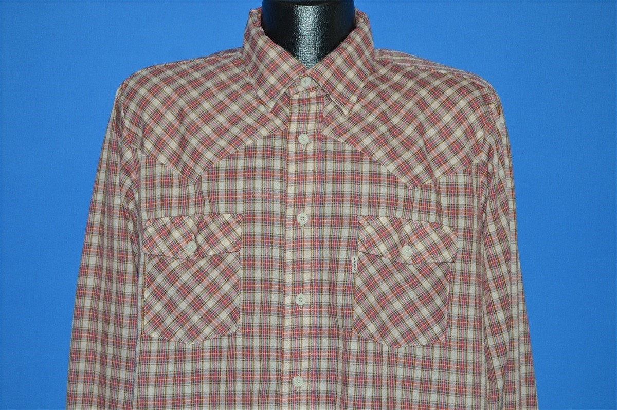 80Er Jahre Levi's Rot Grau Kariertes Western Hemd Large von thecaptainsvintage