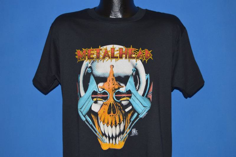 80Er Jahre Metalhead Schädel Cyborg Deadstock T-Shirt Large von thecaptainsvintage