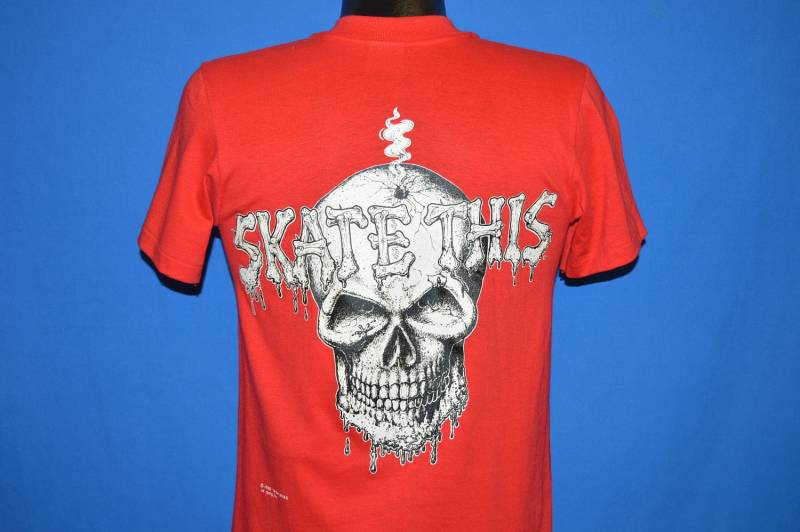80Er Jahre Skate This Skull T-Shirt Klein von thecaptainsvintage