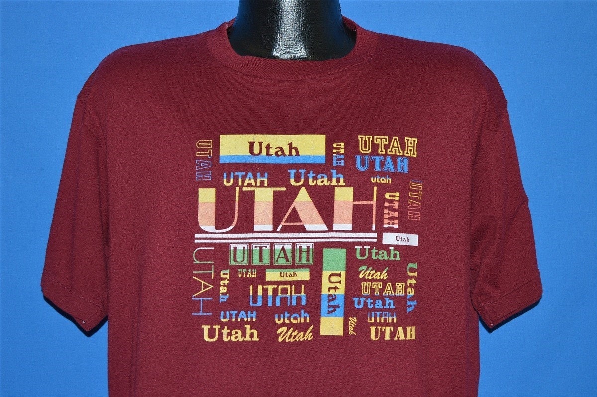 80Er Jahre Utah State Regenbogen Wort Wolke T-Shirt Extra Large 80Er Jahre Utah State Regenbogen Wort Wolke T-Shirt Extra Large von thecaptainsvintage