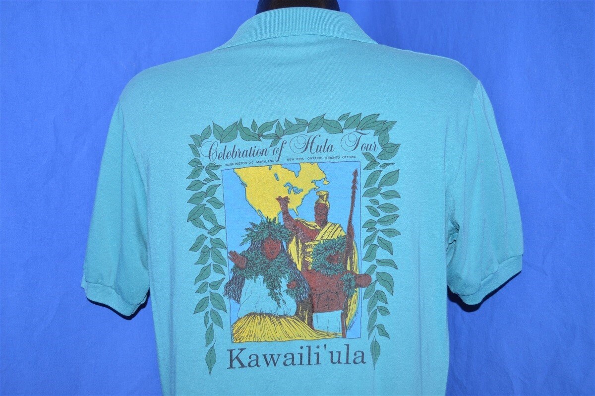 80S Kawaili'ula Feier Von Hula Hawaii Polo-Shirt Large von thecaptainsvintage