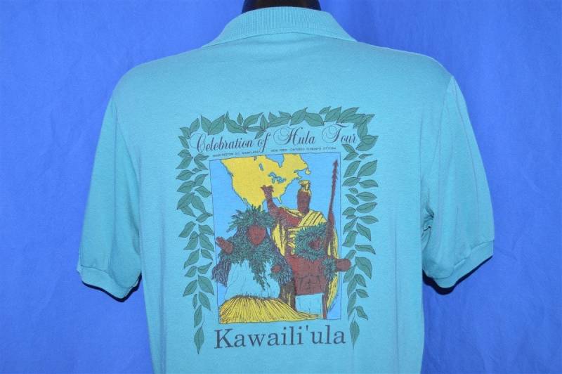 80S Kawaili'ula Feier Von Hula Hawaii Polo-Shirt Large von thecaptainsvintage