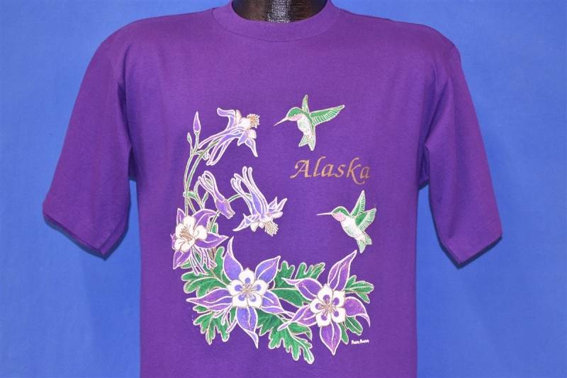 90Er Jahre Alaska T-Shirt Mit Blumen Und Kolibris von thecaptainsvintage
