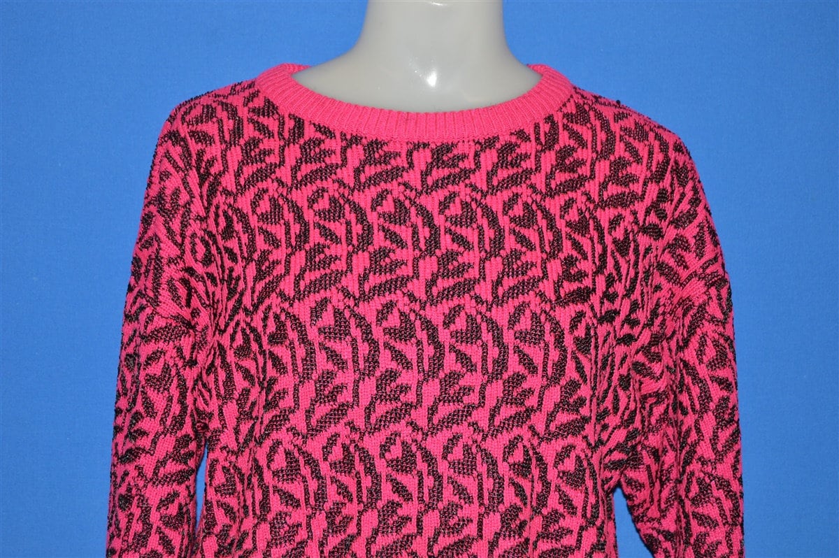 90Er Jahre Neon Pink Blatt Ugly Damen Pullover Small 90Er Jahre Neon Pink Blatt Ugly Damen Pullover Small von thecaptainsvintage
