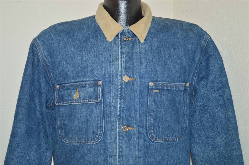 90Er Ralph Lauren Polo Gefütterte Chore Barn Jeans Jacke Large von thecaptainsvintage