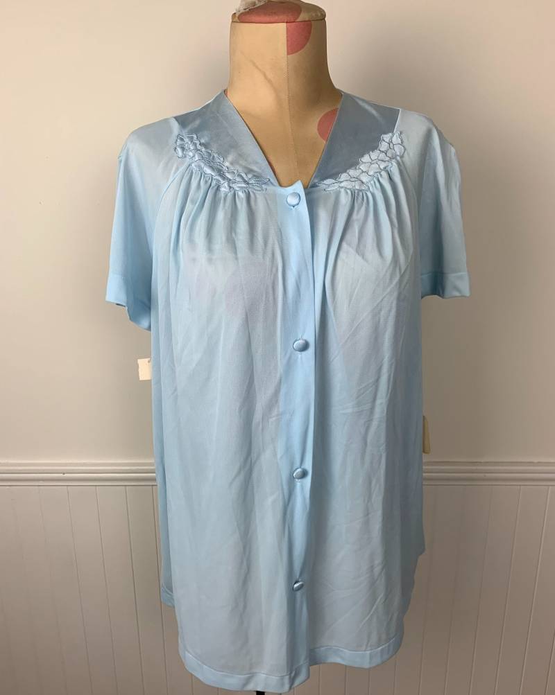 Vintage Neu Mit Tags Damen Größe 34 Vanity Fair Blau Nylon Kurze Robe Oder Nachthemd von thecherrychic