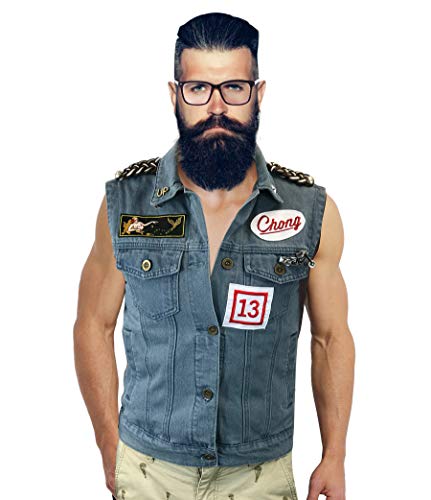 thecostumebase Tommy Chong Weste mit PINS Denim Weste Cheech Up im Rauchkostüm (XL) von thecostumebase