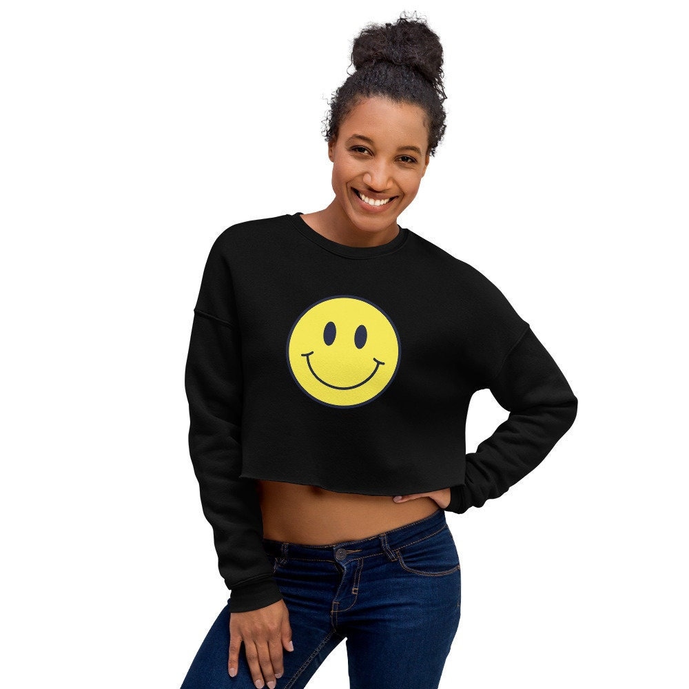 Smiley Face Crop Sweatshirt, Trendy Geschenk Für Sie, Gesicht Shirt, Positive Vibes, Cheery Cute Vsco von thecursivetee