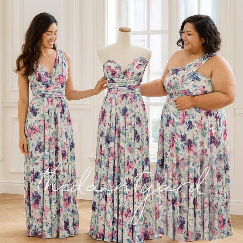 Tdy Bella Maxi Floral Infinity Kleid Cabrio Multiway Wickelkleid Sommer Brautjungfer Langes Ballkleid von thedaintyard