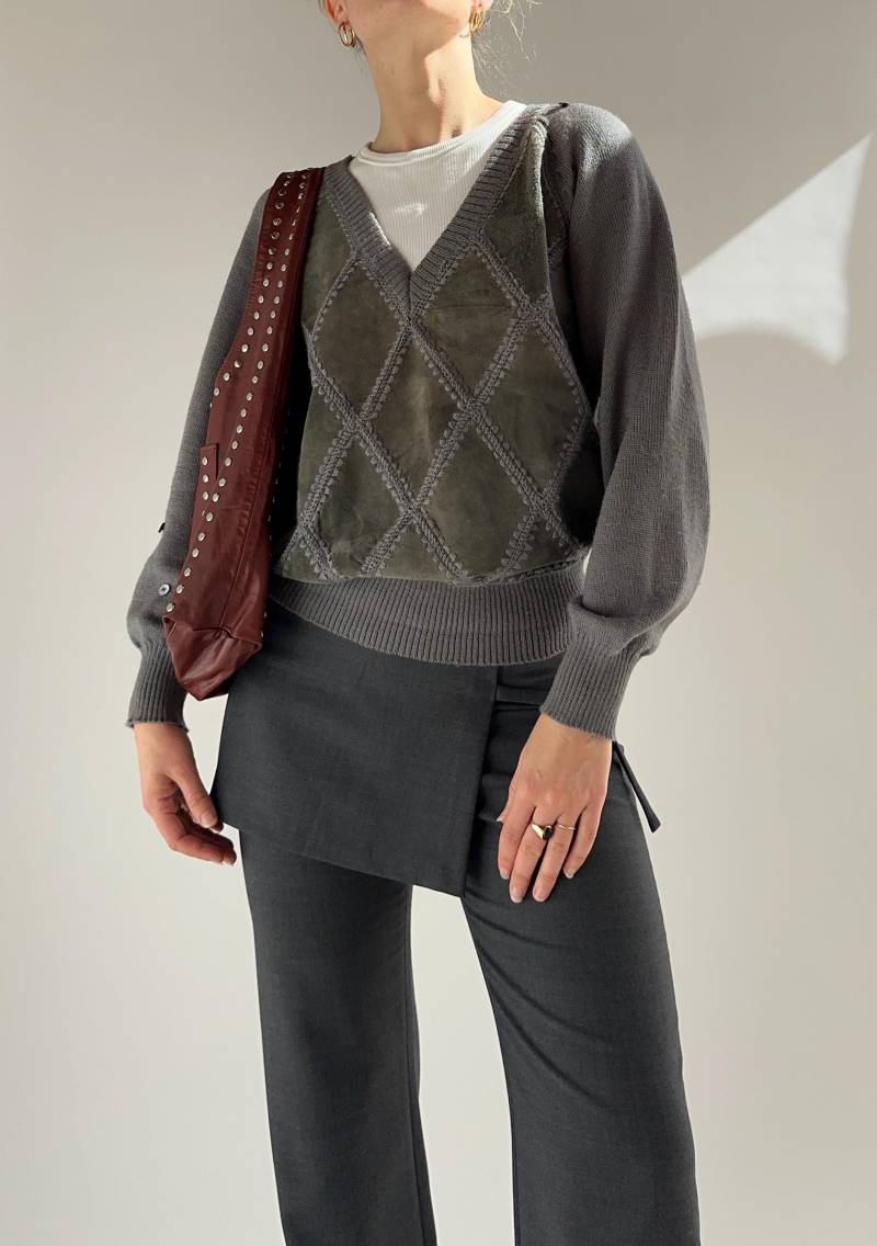 Vintage 70Er 80Er Jahre Damen Strickpullover Mit V-Ausschnitt in Wildlederoptik von thedillonstore