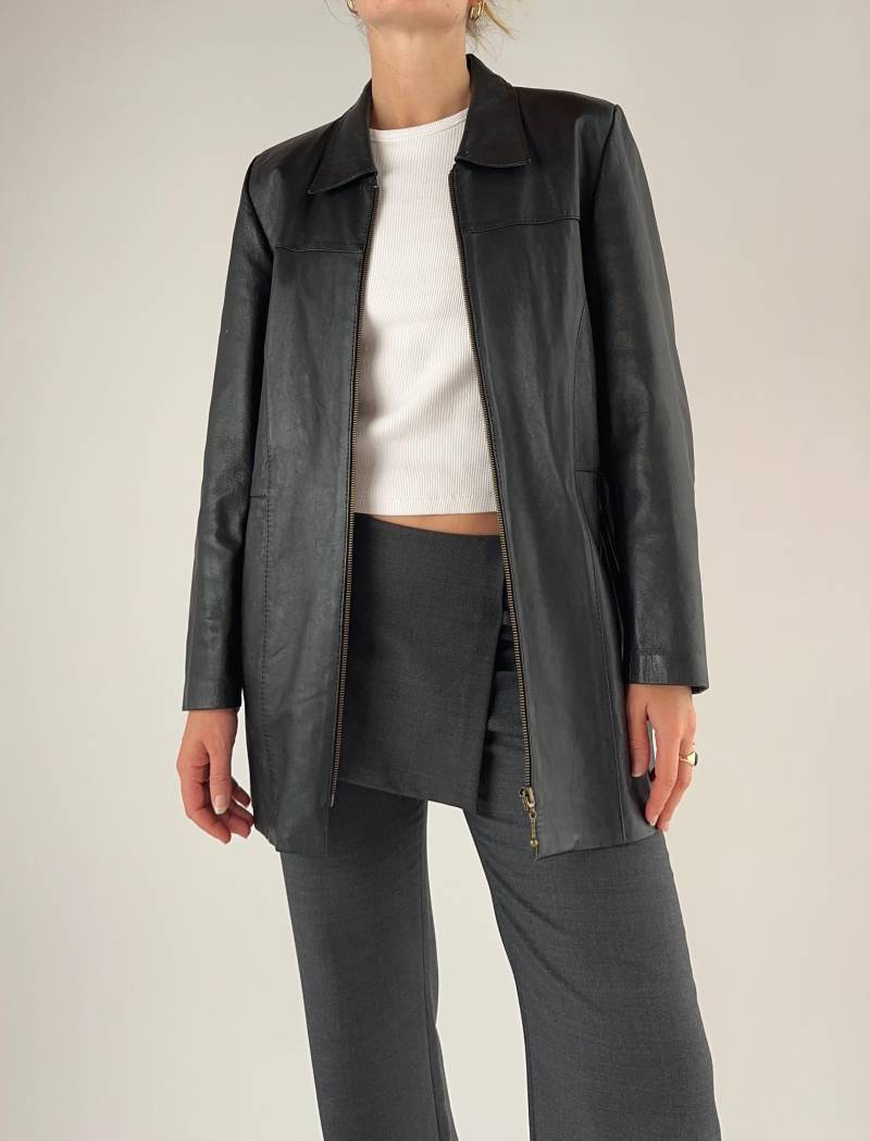 Vintage 90Er Jahre Y2K Schwarze Lederjacke/Damenjacke Mit Reißverschluss Und Kragen Au 8 | Small von thedillonstore