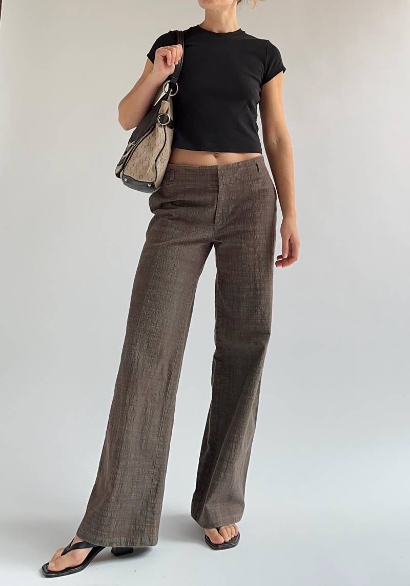 Y2K Baumwollmischung Hose Mit Niedrigem Bund/Kontrastnähte Damen Au 12/14 | Mittel Groß Taille 33 - 34 von thedillonstore