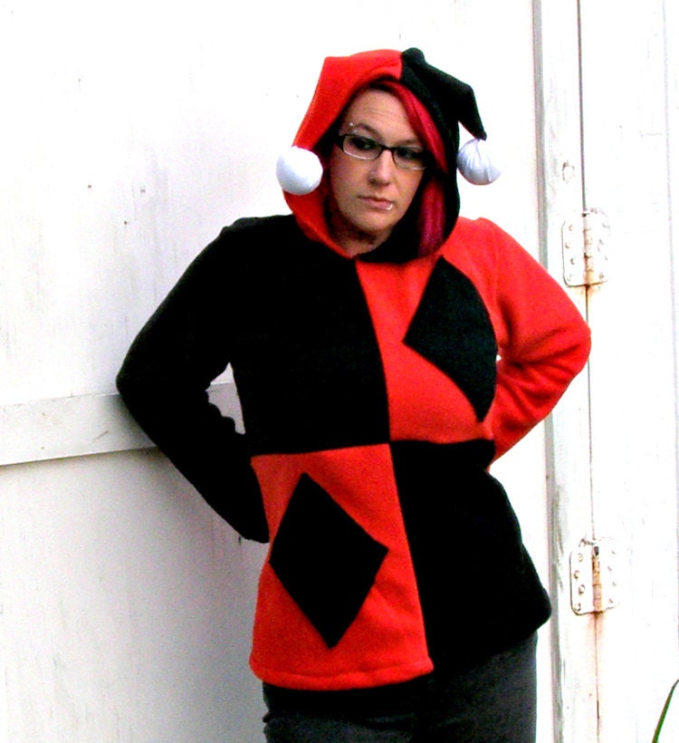 Harley Q Kostüm Cosplay Fleece Hoodie Halloween Mit Taschen von thegeekgarden