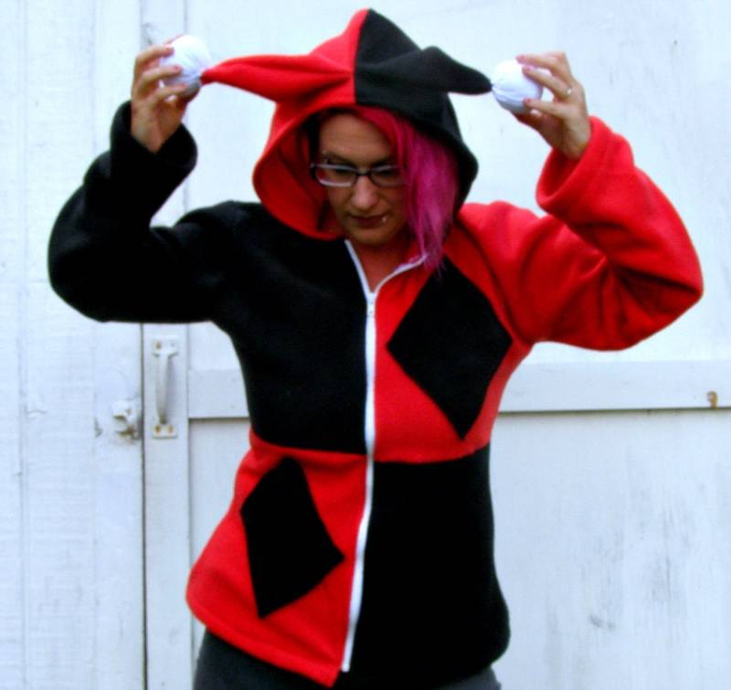Harley Q Kostüm Cosplay Fleece Hoodie Halloween W Reißverschluss von thegeekgarden