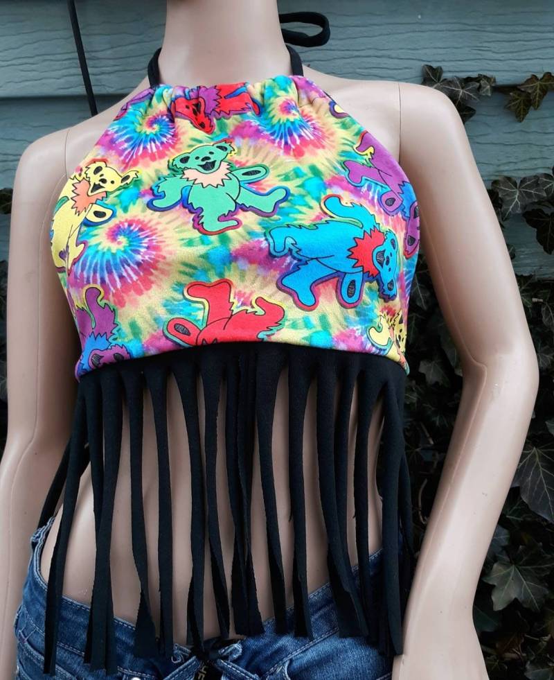 Tanzende Bären Neckholder Top Mit Fransen Eine Größe Passt Meisten, Sommer Shirt, Festival Fashion, Regenbogen, 90Er, 70Er, Rave, Party von thegeekgarden