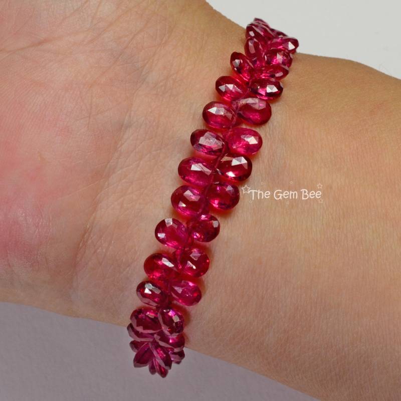 14K Solid Gelb Gold Diamant Feine Natürliche Rote Spinell Perlen Armband 6, 8 "Zoll von thegembee