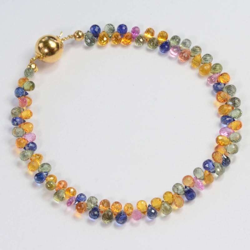 18K Massiv Gelbgold Feine Natürliche Multi Sapphire Teardrop Perlen Armband 7 Zoll-strang von thegembee